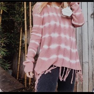 Knox Rose pink open back sweater with tassels
